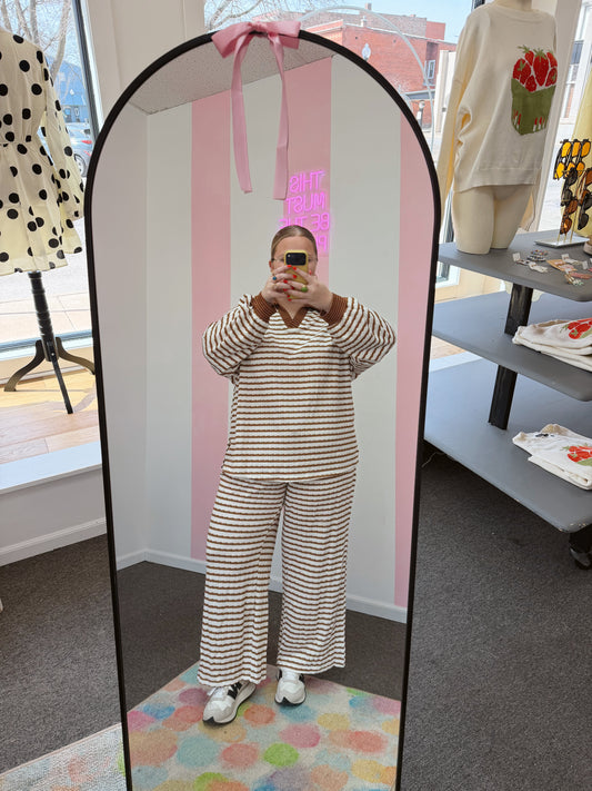 Brown and White collared matching set